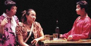 with my dear friends and co stars ralph and alec mapa on stage in dogeaters at public theatre, nyc